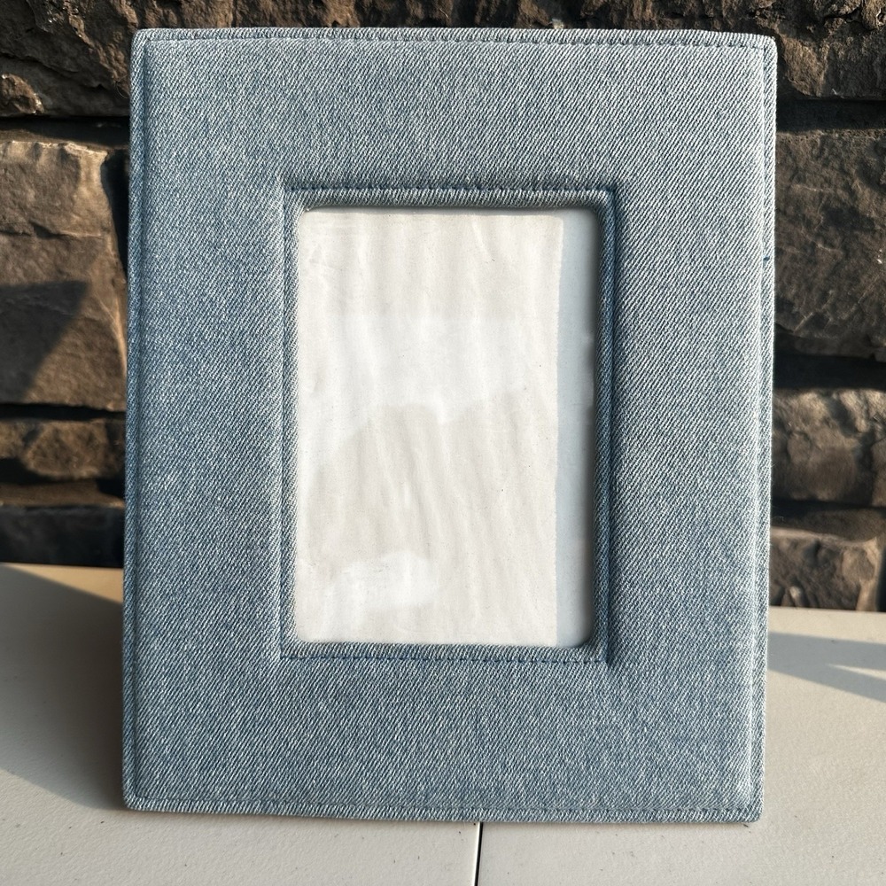 Vintage Blue Denim Jean Photo Picture Frame 3" x 5" Country Western Coastal Boho